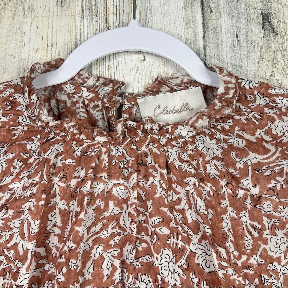 Cleobella Nasir Raja Floral Blouse Large Ruched Neck Cotton Boho Luxe Top - Picture 6 of 17
